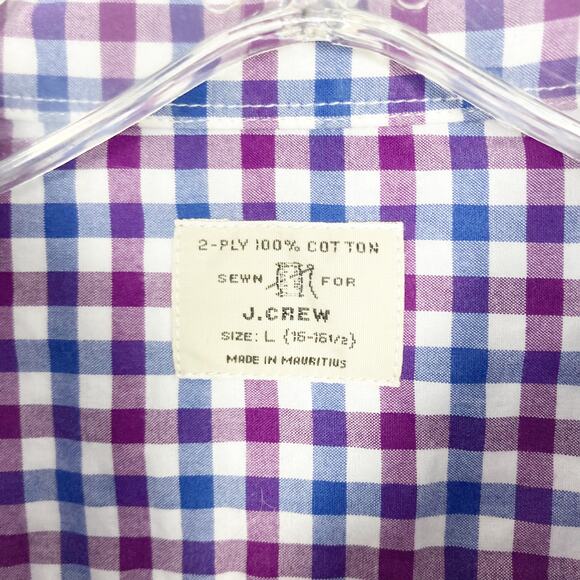 J. Crew Purple Blue White Plaid Long Sleeve Button Down Sz L - Picture 2 of 6